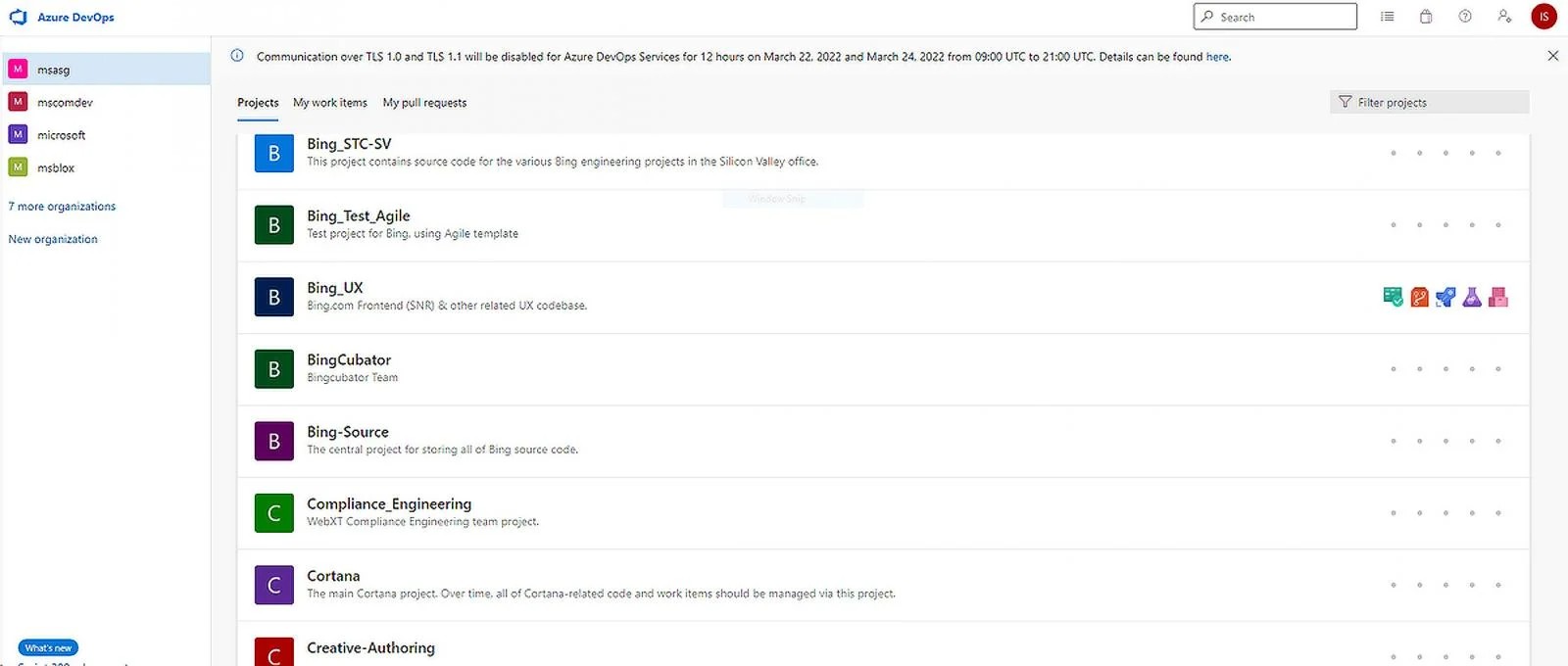 Ảnh chụp màn hình repo chứa mã nguồn của Microsoft Ảnh chụp màn hình repo chứa mã nguồn của Microsoft