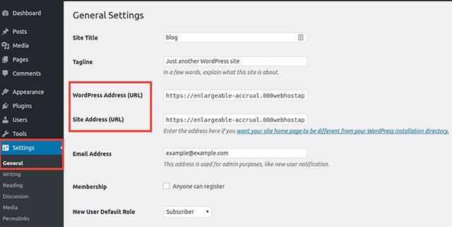 Các lựa chọn URL trên trang quản trị Các lựa chọn URL trên trang quản trị