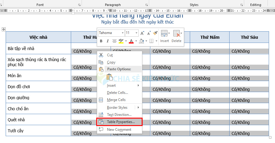 Căn giữa nội dung trong ô
