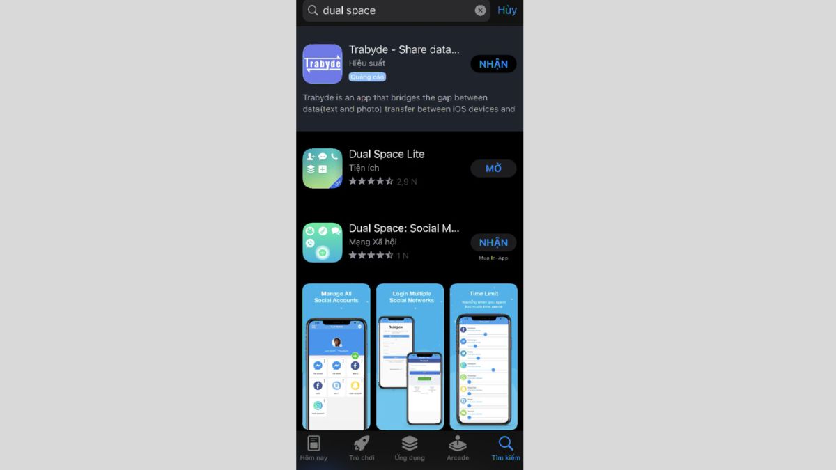 Hướng dẫn cách dùng 2 zalo trên iphone qua Dual Space Lite bước 1