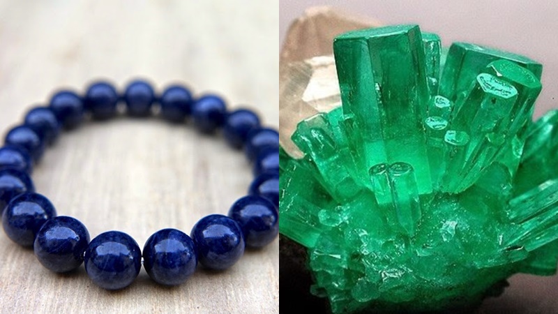 Đá Sapphire (trái) và đá ngọc lục bảo (phải) Đá Sapphire (trái) và đá ngọc lục bảo (phải)