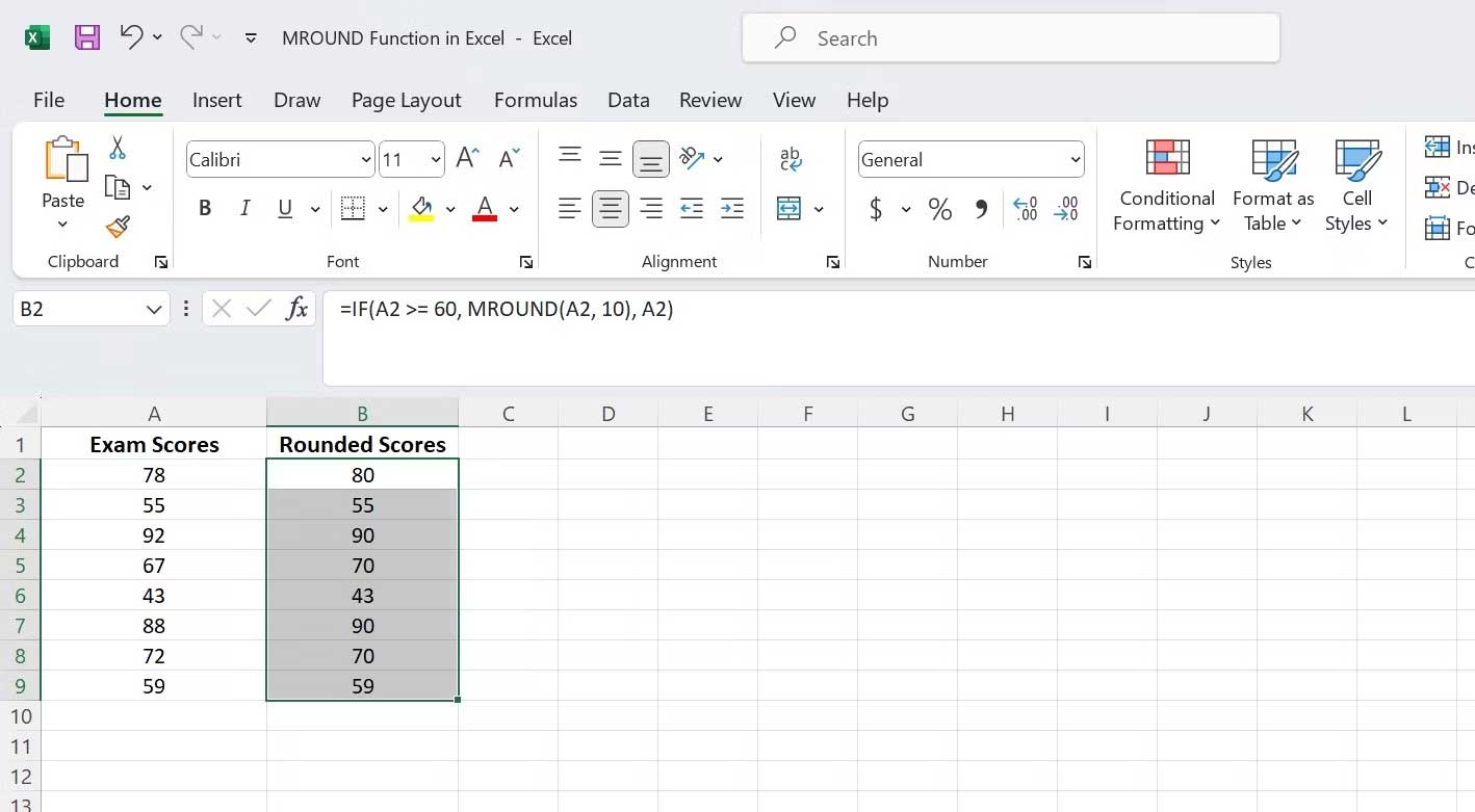Dùng MROUND với IF