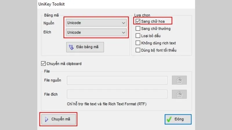 Hộp thoại Unikey Toolkit được mở ra và bạn có thể định dạng kiểu chữ tại đây