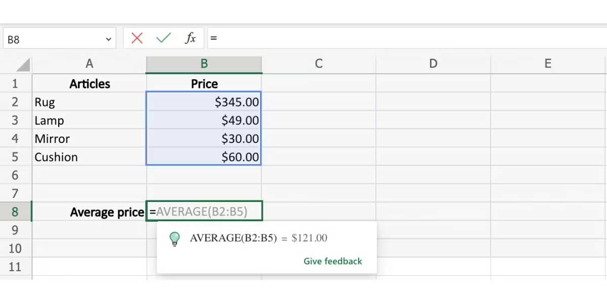Cách dùng gợi ý công thức trong Excel - Hàm AVERAGE