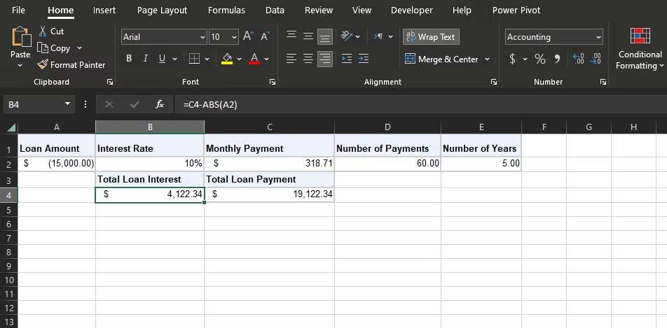 Cách dùng PMT để tính thanh toán khoản vay - VD4