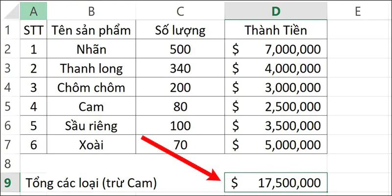 Cách sử dụng hàm SUMIFS tính tổng nhiều điều kiện trong Excel - Ví dụ 3 - Bước 2
