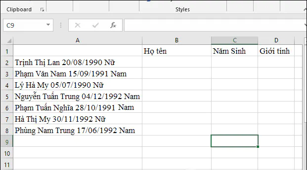 Hướng dẫn tách dữ liệu Excel 2013, 2016, 2019