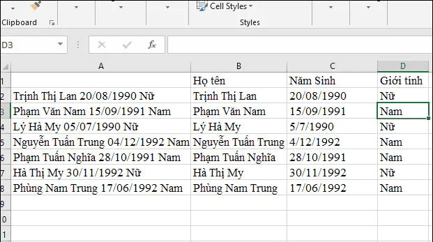 Hướng dẫn tách dữ liệu Excel 2013, 2016, 2019 - Cách 1 - B2.2