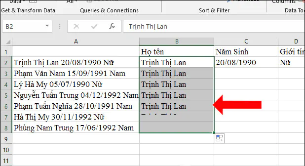 Hướng dẫn tách dữ liệu Excel 2013, 2016, 2019 - Cách 3 - B1