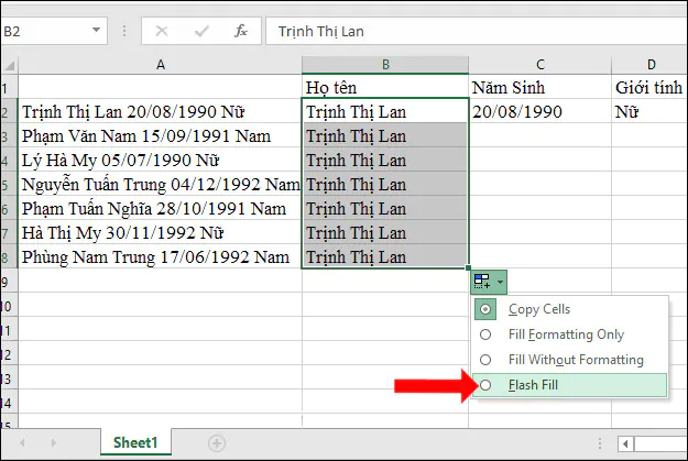 Hướng dẫn tách dữ liệu Excel 2013, 2016, 2019 - Cách 3 - B2