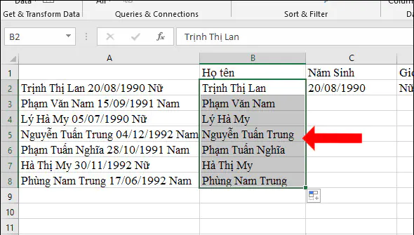 Hướng dẫn tách dữ liệu Excel 2013, 2016, 2019 - Cách 3 - B2.2