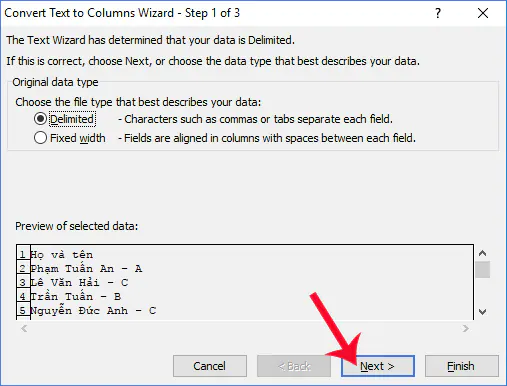 Cách tách nội dữ liệu trong ô Excel 2010, 2007 - B2