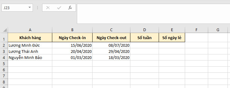 Ứng dụng hàm INT và hàm MOD trong việc xác định thời gian lưu trú
