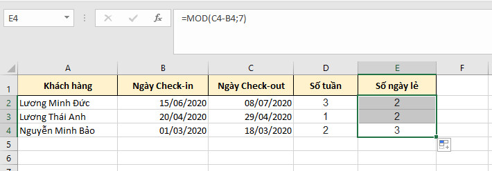 Xác định số ngày lẻ - Bước 2