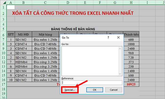 Tìm và xóa tất cả các công thức và kết quả trong Excel - Bước 2