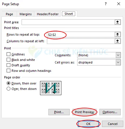 Cách lặp lại tiêu đề bảng khi in trong Excel 2007 - 2019 - Bước 3