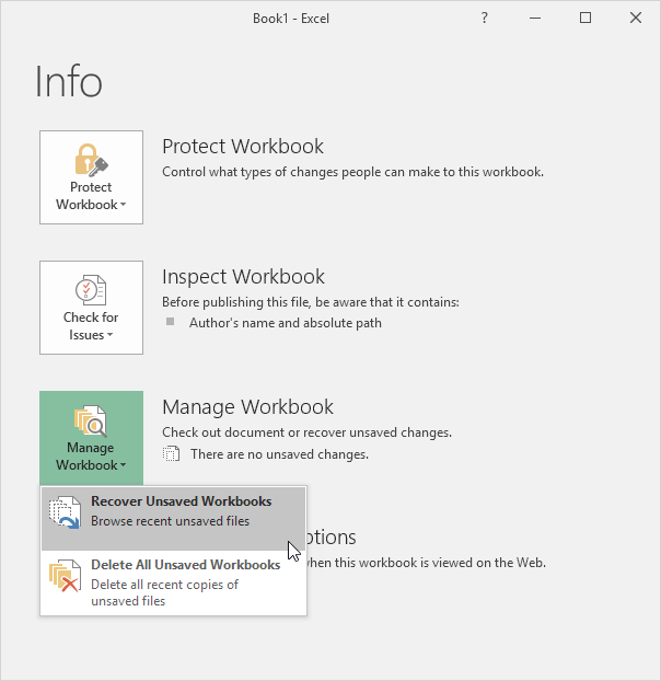 Tùy chọn khôi phục file Excel
