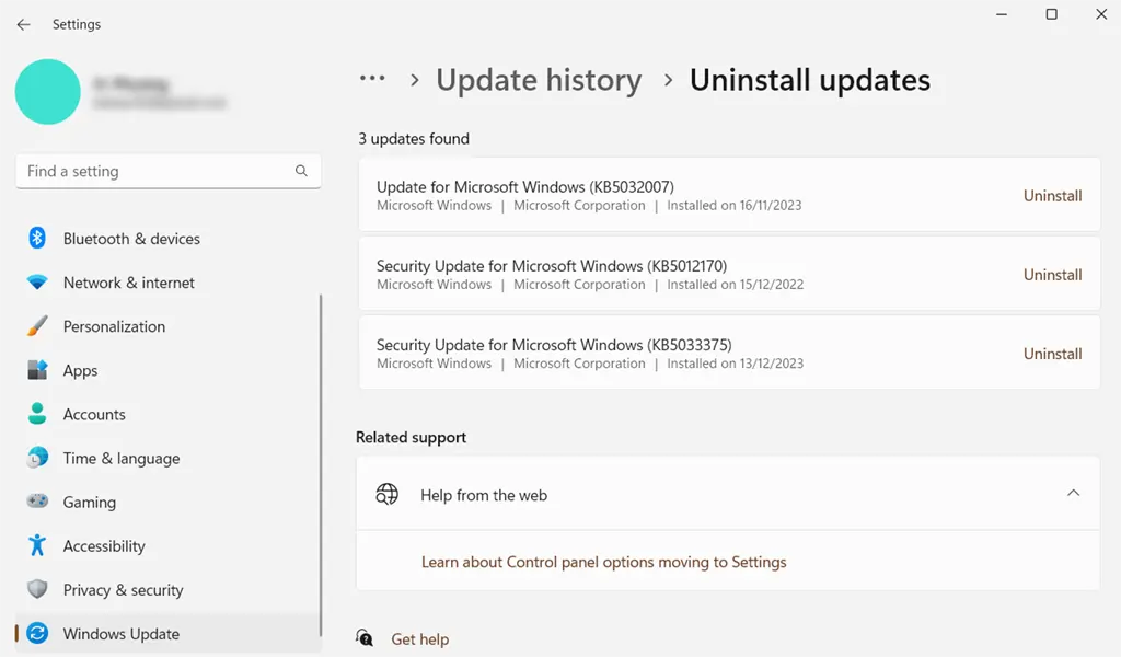Cách gỡ bản cập nhật trên Windows 11