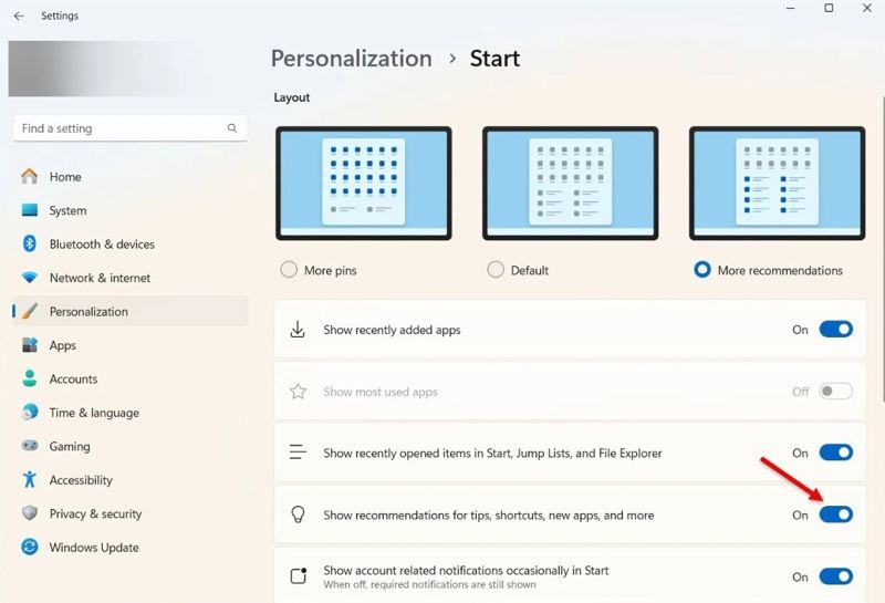 Cách tắt quảng cáo trong menu Start của Windows 11