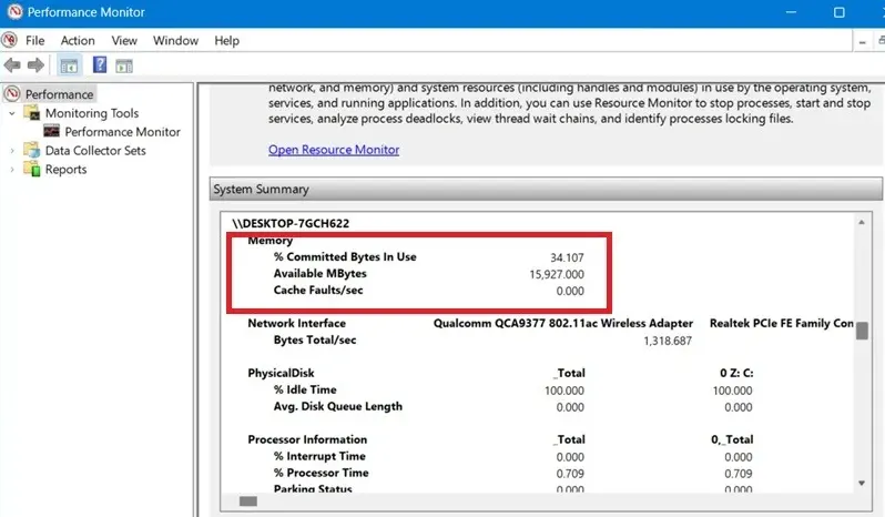 Kiểm tra RAM sử dụng Performance Monitor - Bước 1