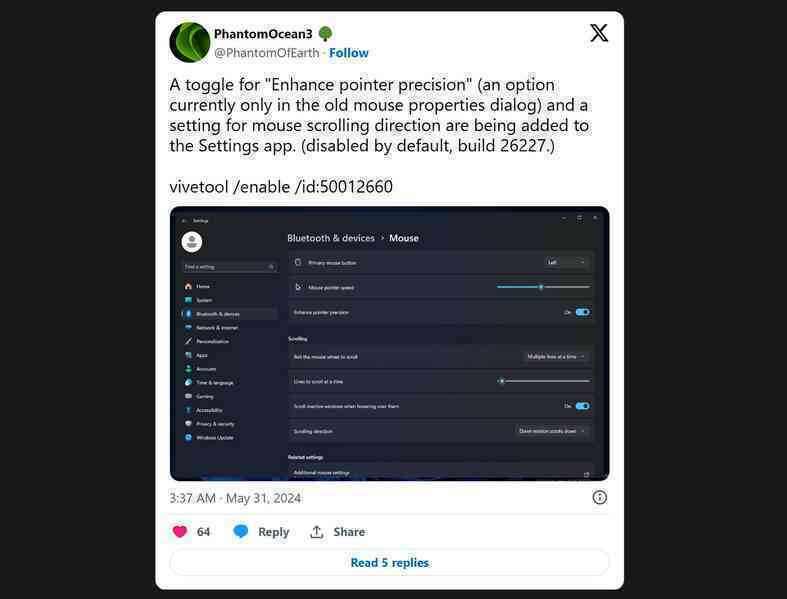 Các tùy chỉnh chuột đã được chuyển sang Settings