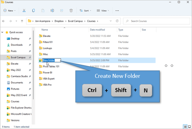 12 Phím tắt thao tác với Windows File Explorer cực nhanh - Tạo thư mục mới