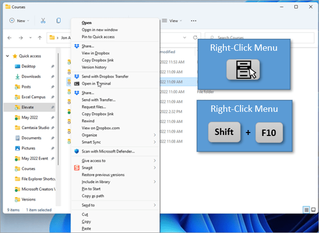 12 Phím tắt thao tác với Windows File Explorer cực nhanh - Mở menu ngữ cảnh