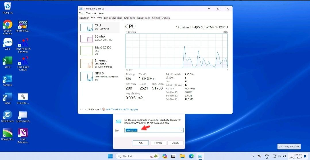 Dùng Run để mở Task Manager với giao diện cũ trên Windows 11