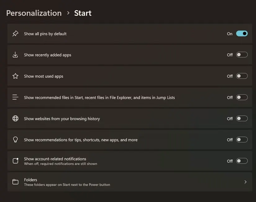 Những thay đổi trong menu Start của người dùng Windows 11 Insider