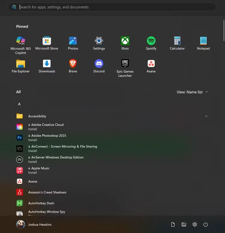 Những thay đổi trong menu Start của Windows 11 Insider hiển thị menu Start rộng hơn, chứa danh sách tất cả các ứng dụng