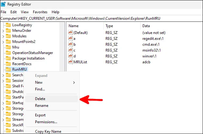 Xóa lịch sử lệnh khỏi Registry