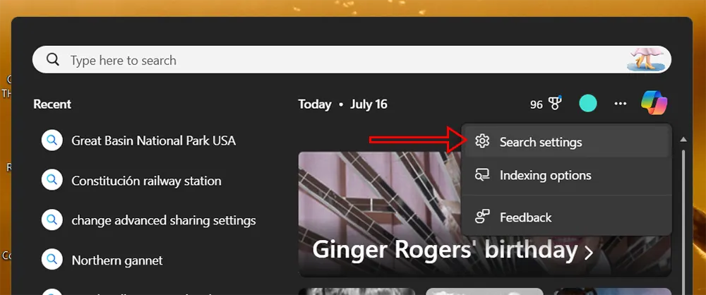 Cách xóa lịch sử tìm kiếm trên Search Bar Windows 11 - Bước 1