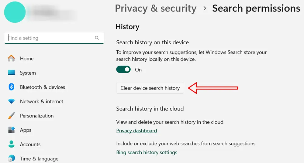 Cách xóa lịch sử tìm kiếm trên Search Bar Windows 11 - Bước 2