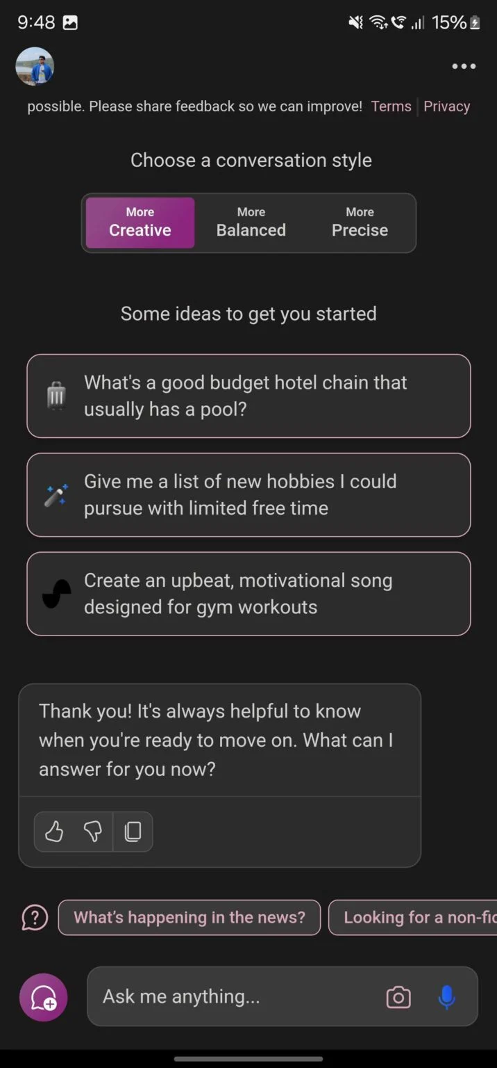 Ứng dụng Copilot giống ChatGPT của Microsoft hiện có sẵn cho điện thoại Android - Ảnh 3