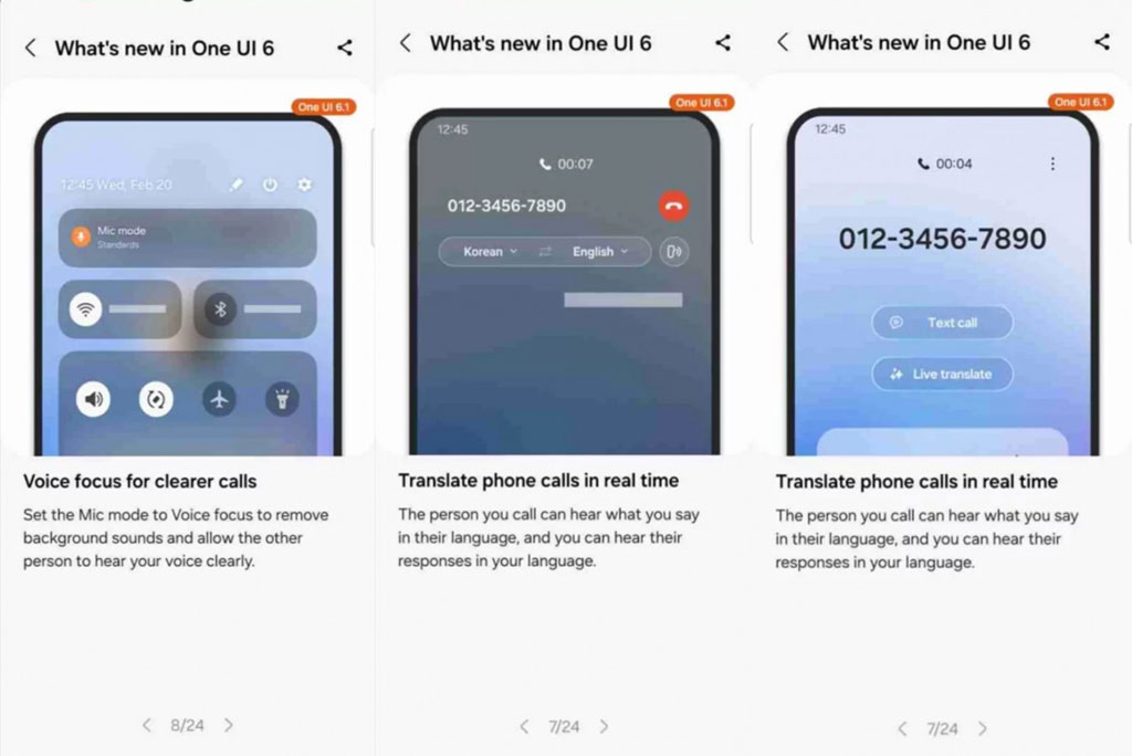Samsung cũng bổ sung tính năng khử tiếng ồn khi người dùng gọi điện lên giao diện One UI 6.1