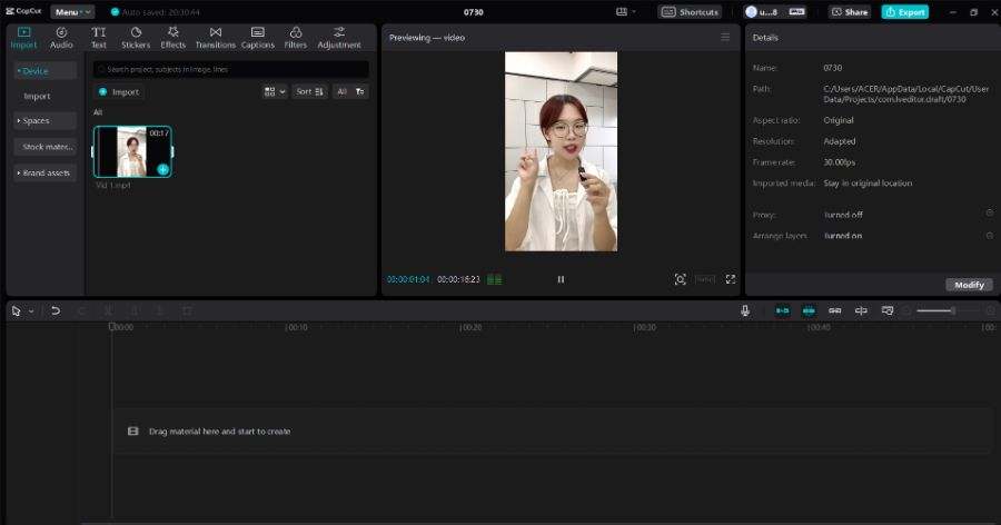 Các bước thực hiện chèn vật thể sau người trên CapCut PC