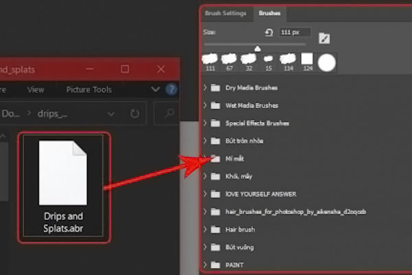 Kéo thả Brush vừa tải về vào Photoshop