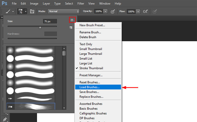 Cách cài brush vào Photoshop với thao tác tải brush vào Brush Presets - Bước 2