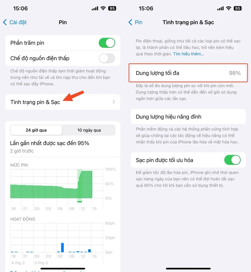 Kiểm tra tình trạng pin trên iPhone cũ