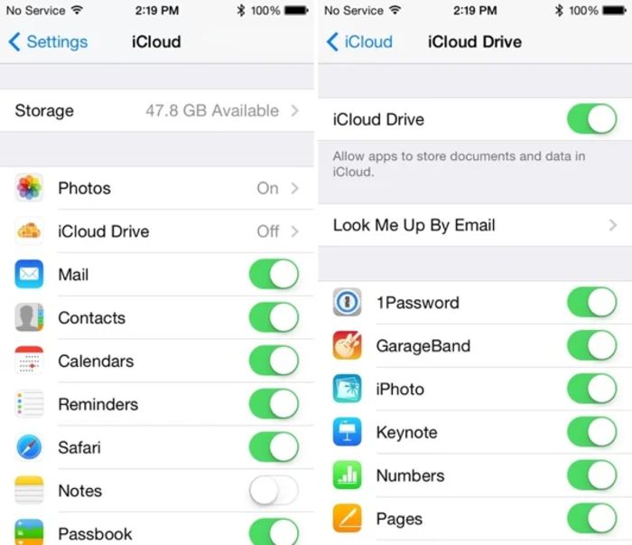 Tắt sử dụng dữ liệu di động cho iCloud Drive