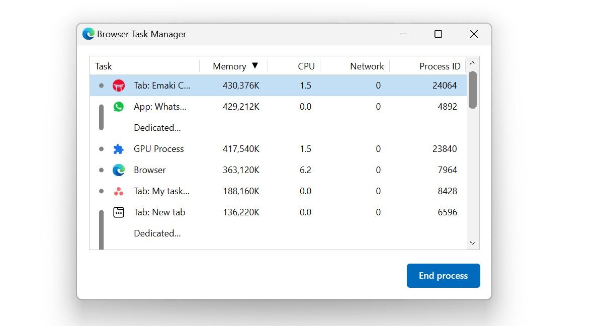 Đóng các quy trình sử dụng nhiều tài nguyên - Bước 2
