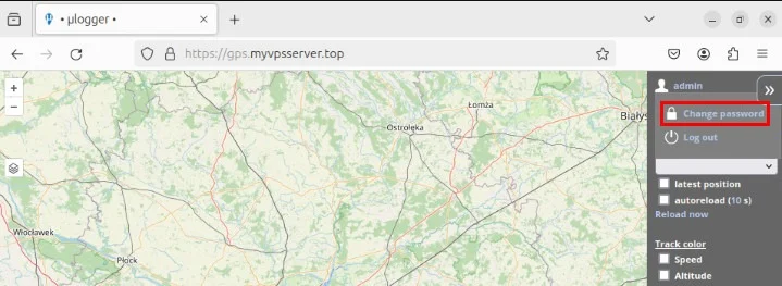Lời nhắc "Change password" bên trong Ulogger.