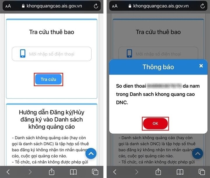 Đăng ký vào danh sách không quảng cáo - Bước 3