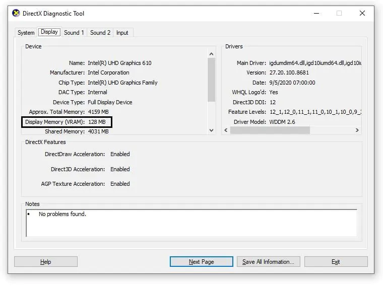 Cách kiểm tra dung lượng VRAM trên Window - Bước 3.2