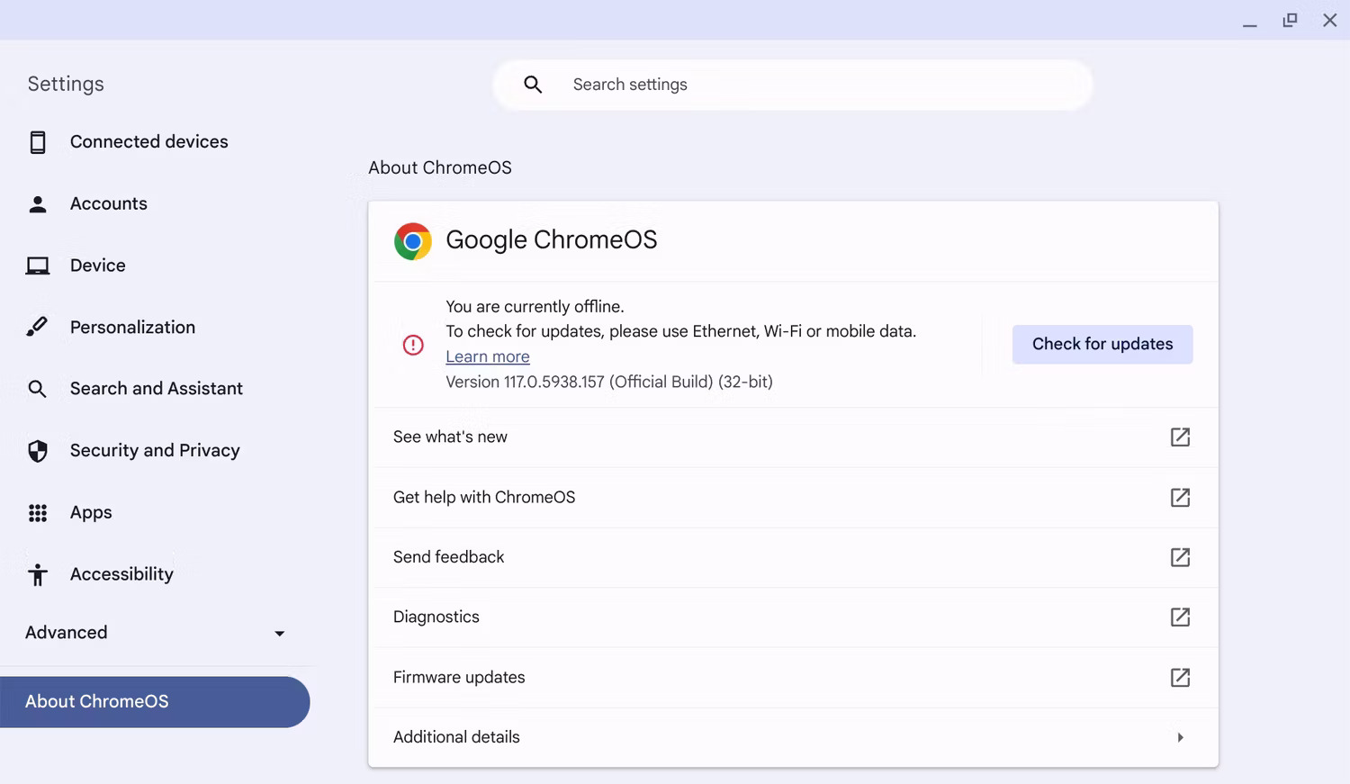Kiểm tra các bản cập nhật Chromebook có sẵn
