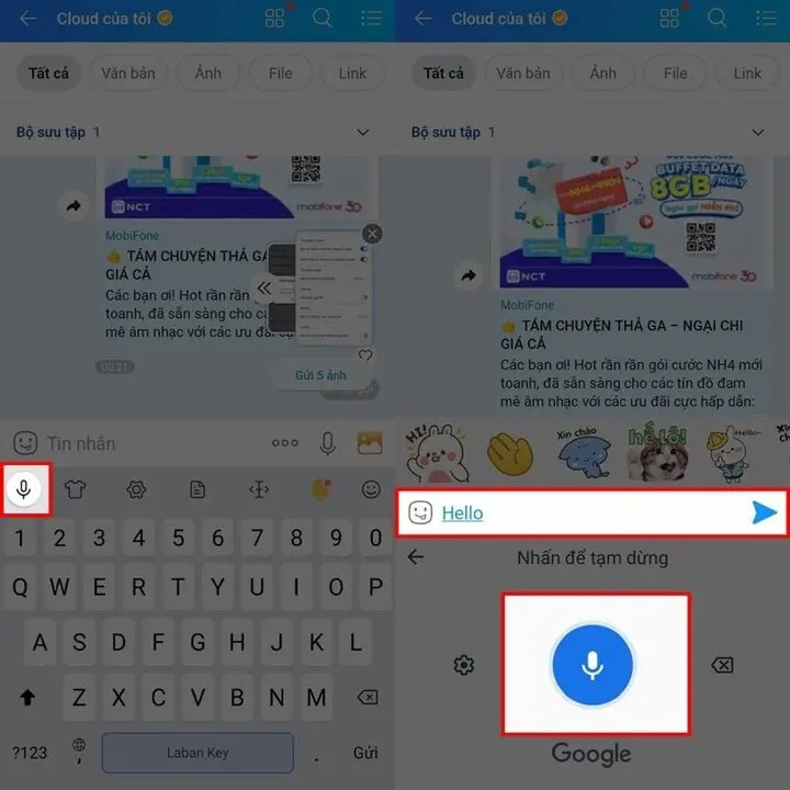 Nhập văn bản bằng giọng nói thông qua bàn phím ảo - Bước 2