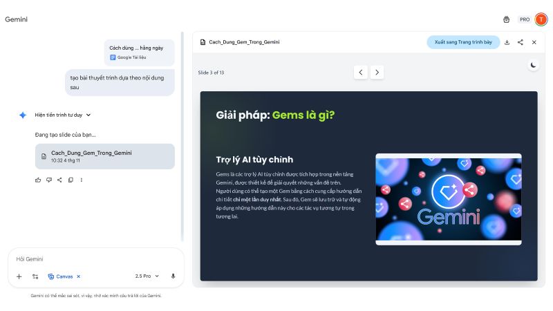 Trải nghiệm tạo slide tự động với Canvas trong Gemini