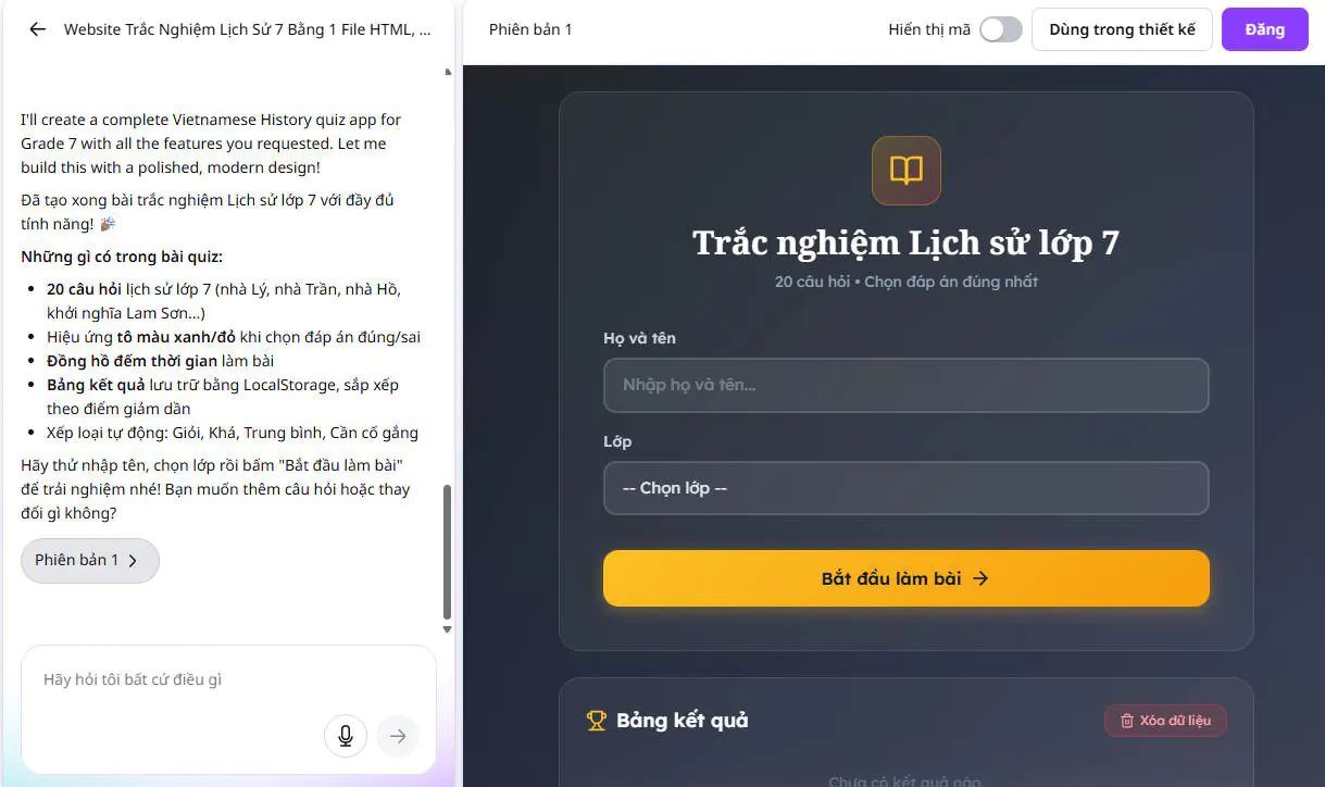 Cách tạo website trắc nghiệm nhanh gọn đơn giản với Canva AI - Bước 3