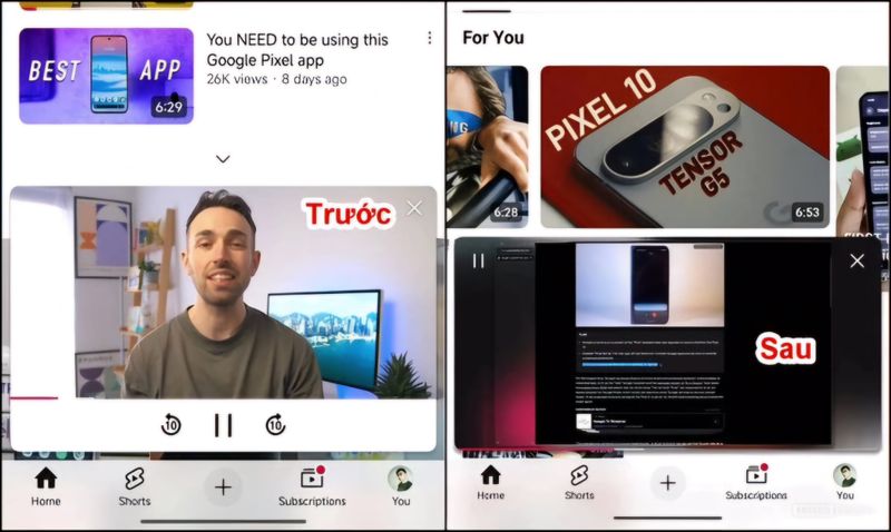 Giao diện trình phát mini trước và sau khi cập nhật thay đổi