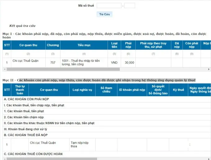 Cách tra cứu dự nợ thuế TNCN trên Trang thông tin điện tử của Tổng cục Thuế - Bước 2.2